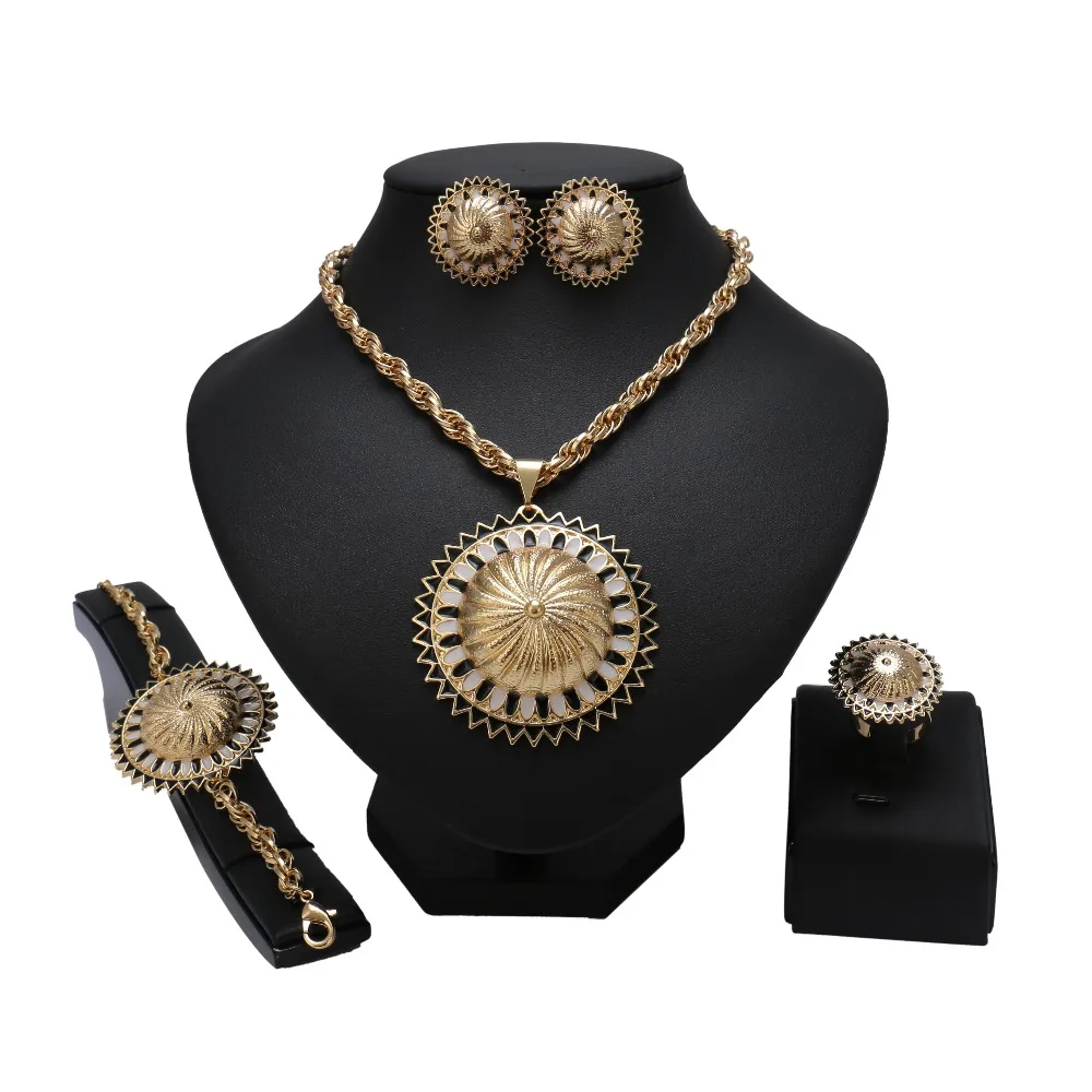 2018 Top Exquisite Dubai Jewelry Set New fashion Pure gold -color Women Vintage Bridal Rhinestone nigerian wedding set | Украшения и