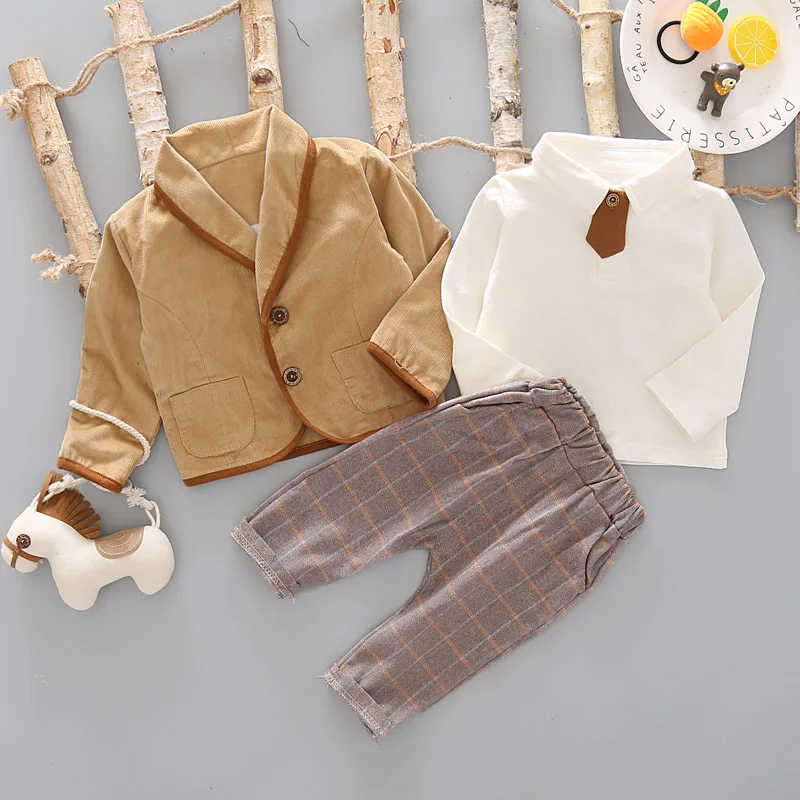 Комплект из 3 предметов с галстуком-бабочкой для малышей, комплект одежды для маленьких мальчиков, костюм весенне-осенняя хлопковая верхняя одежда для детей комплект одежды для детей, От 1 до 4 лет