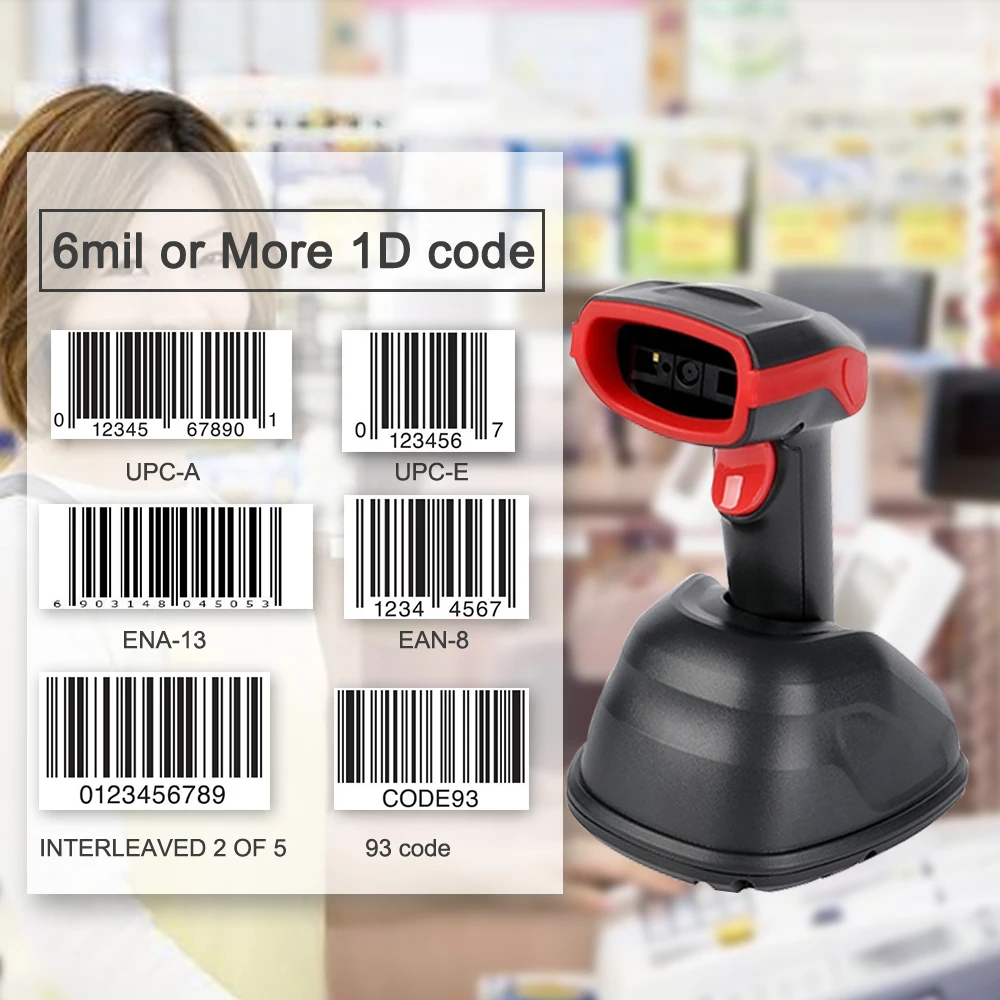  AK28 433Mhz Handheld Portable Wireless Barcode Scanner 1D/2D/QR Bar Code Reader Easy Charging Send 