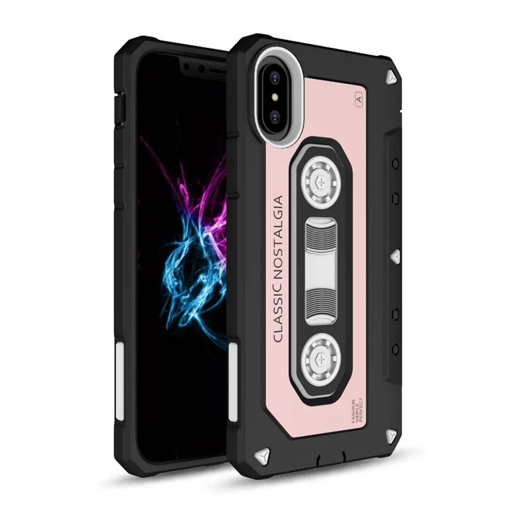 Чехол для iPhone X двухслойный винтажный Гибридный армированный чехол с 3D кассетами