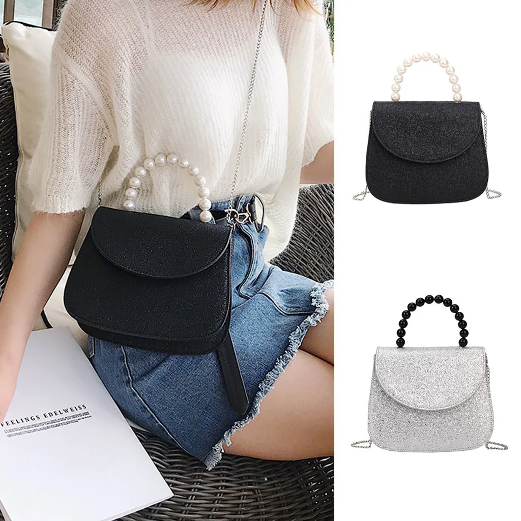 

Coneed Hot Sale!!! Fashion Pearl Chain Pure Color Crossbody Bag PU Leather Messenger Handbag 2019 Apr30 P40