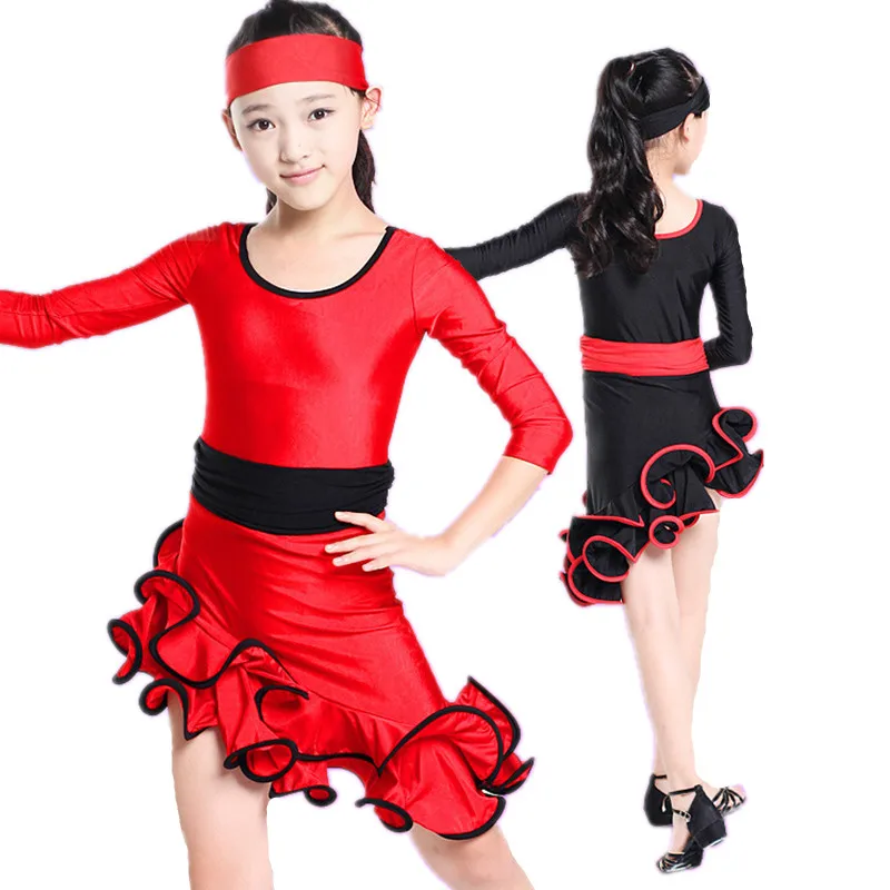 20pcs lot Free Shipping Red Black Competition Ballroom Dance Dresses for Kids Children Girls Cha Cha