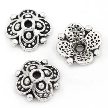 

100PCs Four Flower Antique Silver Beads Caps Jewelry Findings Engraved For Jewelry Making Accessories 10mmx10mm