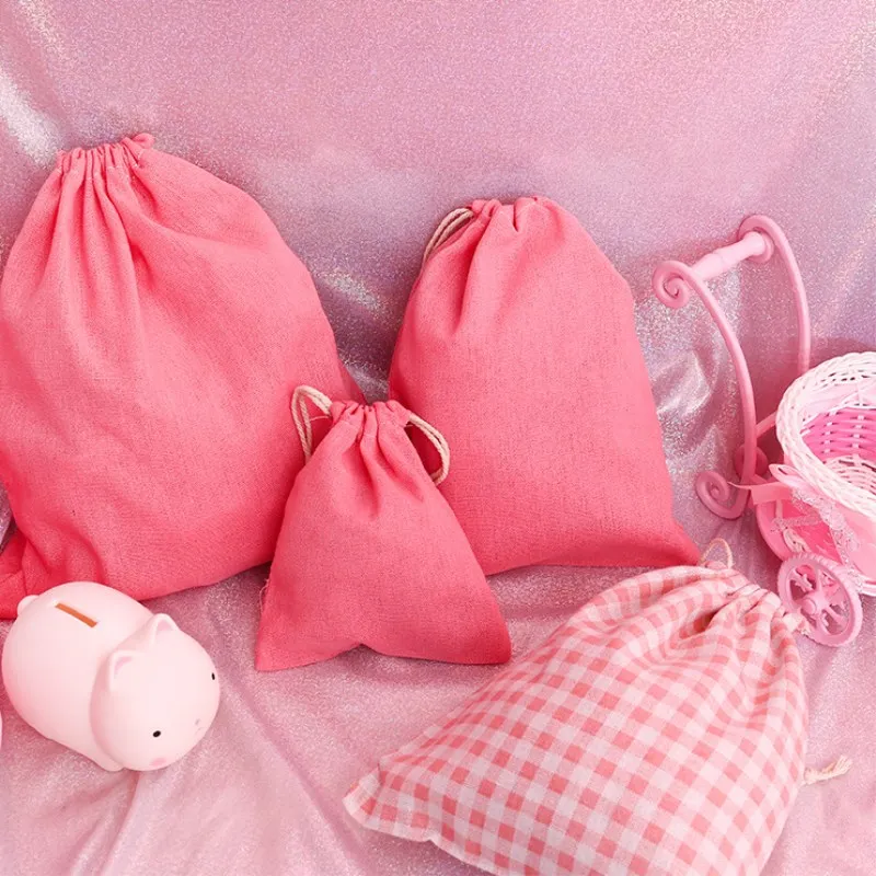 لطيف حقيبة كتان برباط الفتيات الكرتون الفراولة فلامنغو الطباعة السفر المنزل تخزين أكياس سلاسل حزمة الجملة دروبشيب