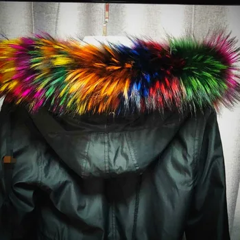 

MIARA.L 2018 high quality and hot sale fox hat tops rainbow colored super large raccoon fur collar custom color style fur collar