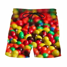 Красочные шоколадные бобы повседневные шорты Harajuku летние для серфинга шорты унисекс забавные уличная сетка дышащии эластичные для талии шорты