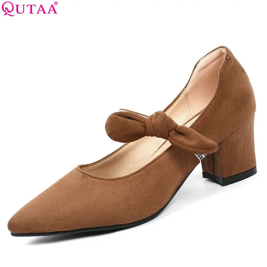 Женские туфли-лодочки QUTAA с острым носком на платформе без шнуровки высоком