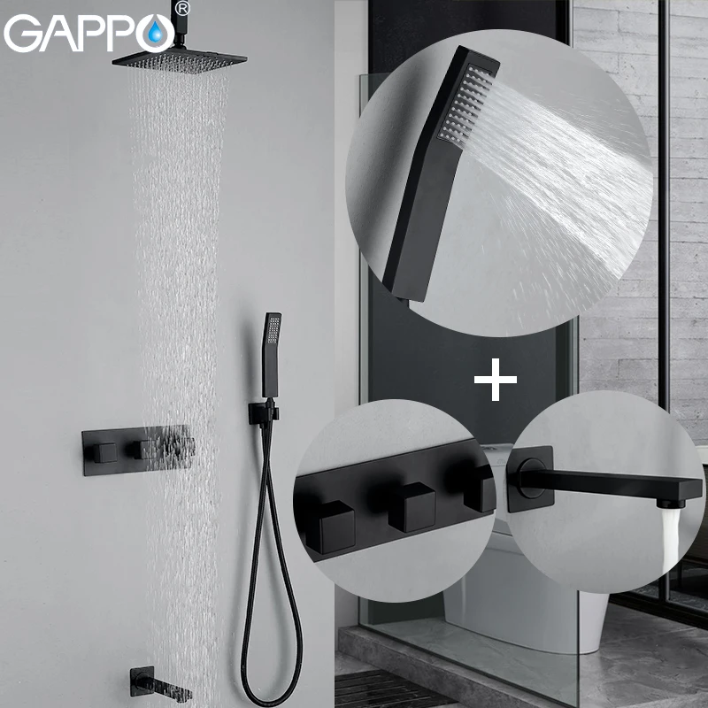 

GAPPO Shower Faucets black wall mounted rainfall bathroom concealed shower mixer taps waterfall shower set mixer
