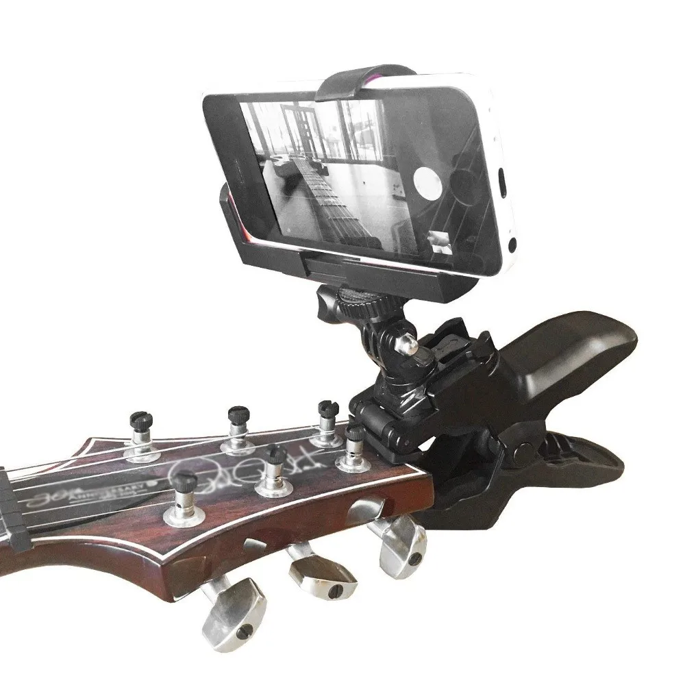 

Guitar Headstock Cell Phone Clamp Clip Mount for Smartphones and Gopro Action Cameras - Close Up Home Recording