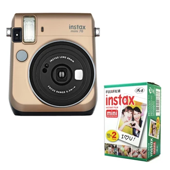 Fujifilm Instax Mini 70 мгновенная пленка Камера Золото со стильным плечевым ремнем+ Fuji 20 пленка белый край мгновенная фотография - Цвет: Gold