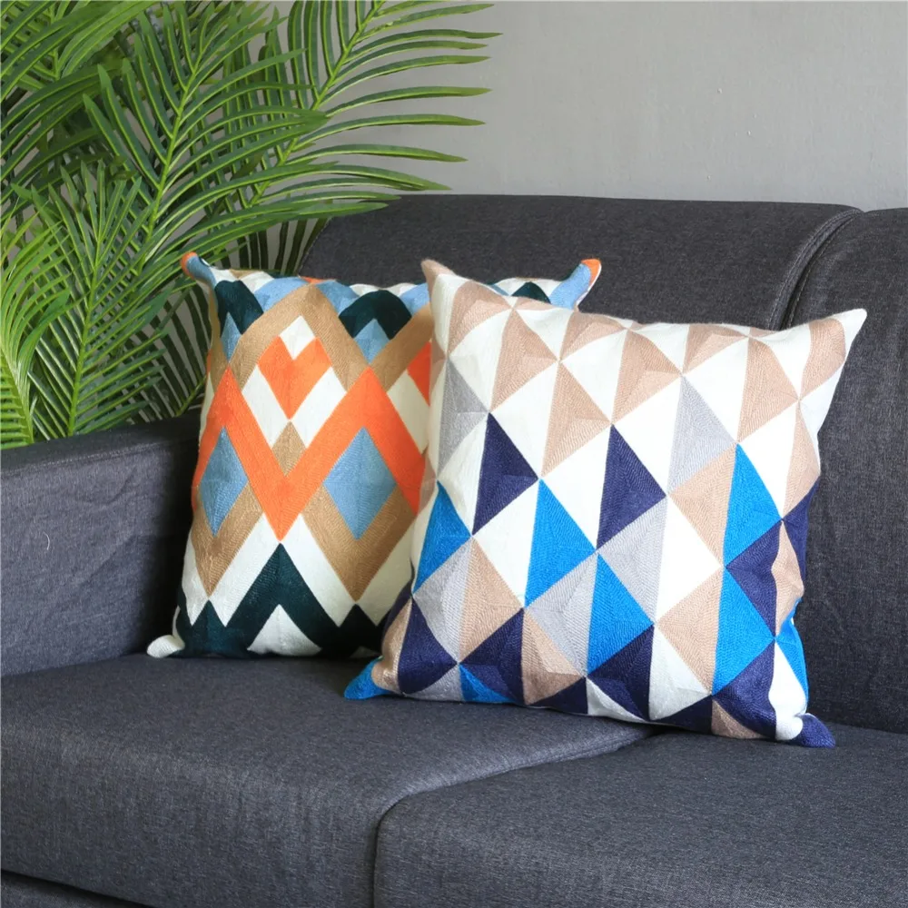 

Topfinel Geometric Embroidered Decorative Cotton Throw Pillows Case Cushion Covers Decoration for Home Sofa Car Decorative 45x45