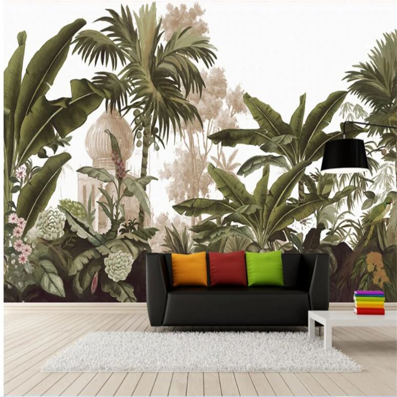 beibehang 3d wallpaper Custom murals European retro middle-aged hand-painted rainforest mural wallpaper TV background wallpaper