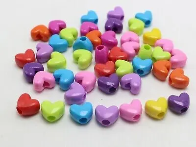 

100 Mixed Bubblegum Color Acrylic Heart Pony Beads 12X10mm Jewelry Making