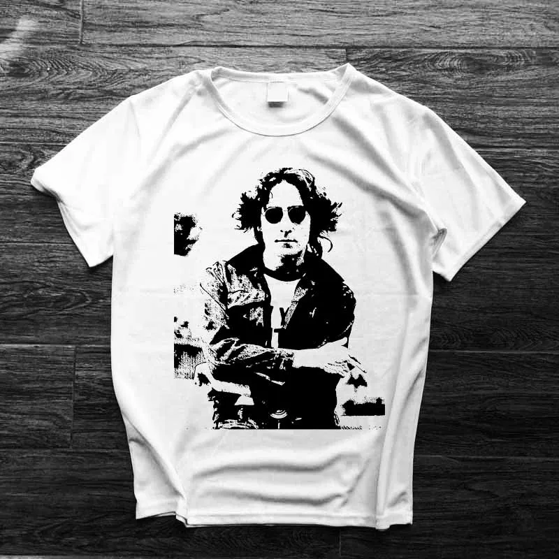 

Rock n roll fashion John Lennon black and white poster print men women size summer t shirt