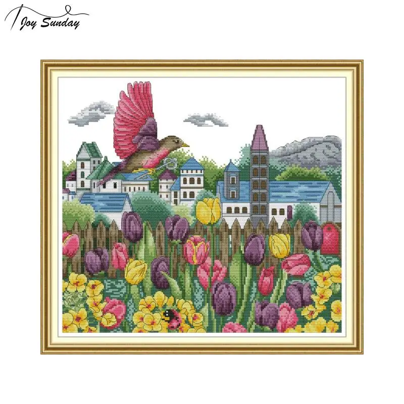 

Joy Sunday Cross Stitch Flowers Kits for Embroidery Kits DMC 11ct 14ct Aida Fabric DIY Needlework Printed Canvas for Home Decor