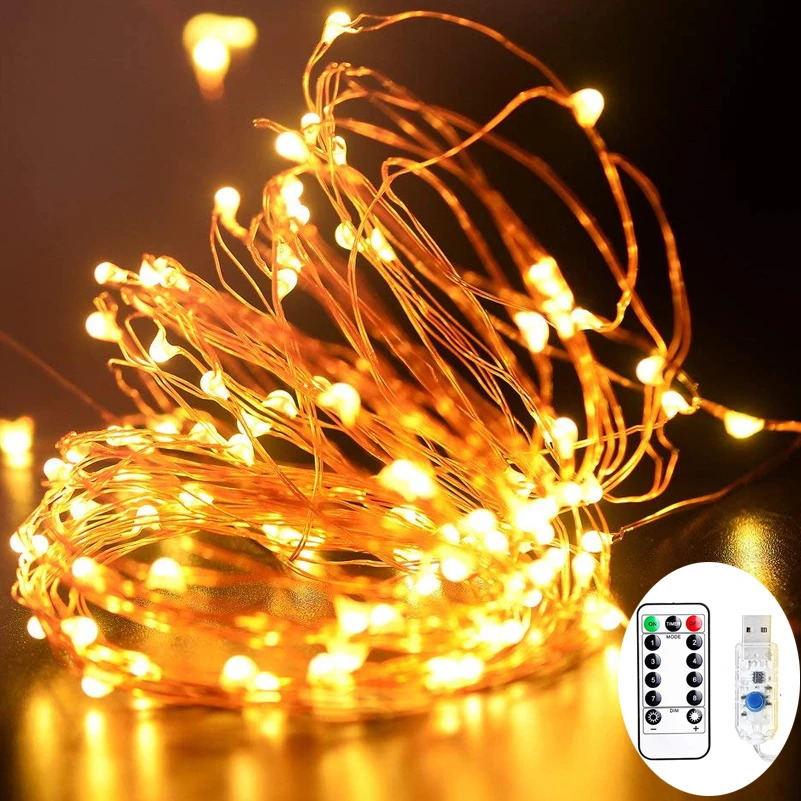

LED String Lights USB Twinkle Christmas Lights with Remote Fairy Lights 8 Modes Copper Wire Lights For Christmas Decorations