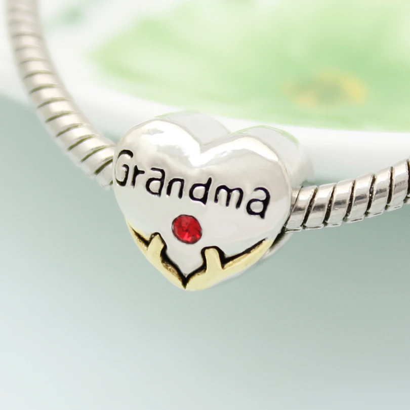 Продукт, хрустальное сердце со словами "Love grandma", браслет с шармами Пандора