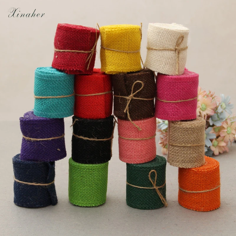 

XINAHER 2Mx6cm Jute Burlap Ribbon colorful Hemp Ribbon DIY Bag Material Wedding Party Crafts Decorative Gift Warrping