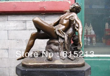 

bi00641 12 Western Greece myth Pure Bronze Copper & Marble Bacchus vino God Statue