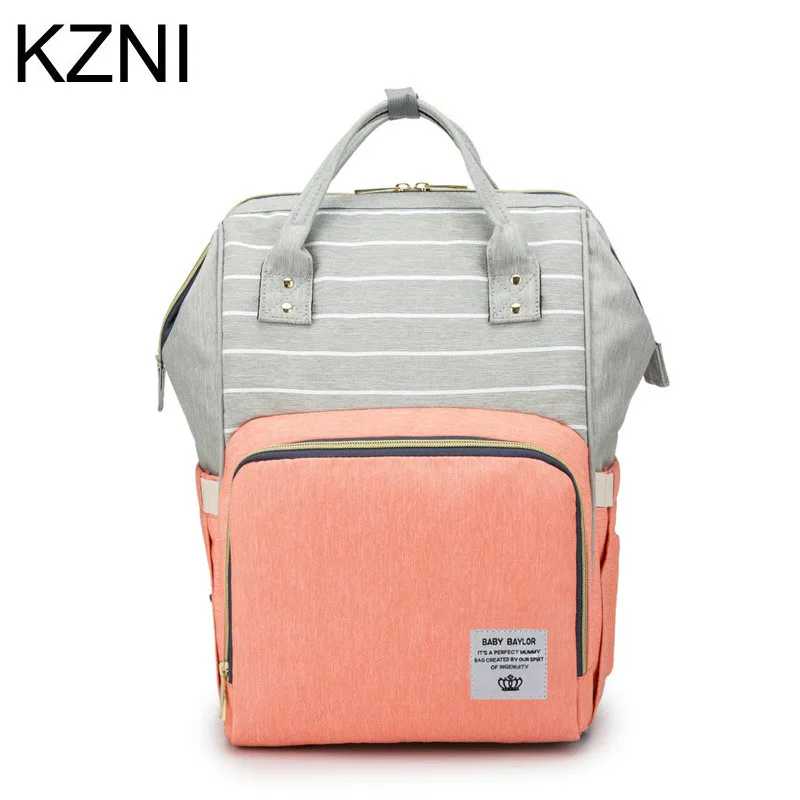 

KZNI Women Backpack Multi-Functional Mochila Preppy Style Mami Unique Design Gray Backpack Zipper Female Bag BA1986