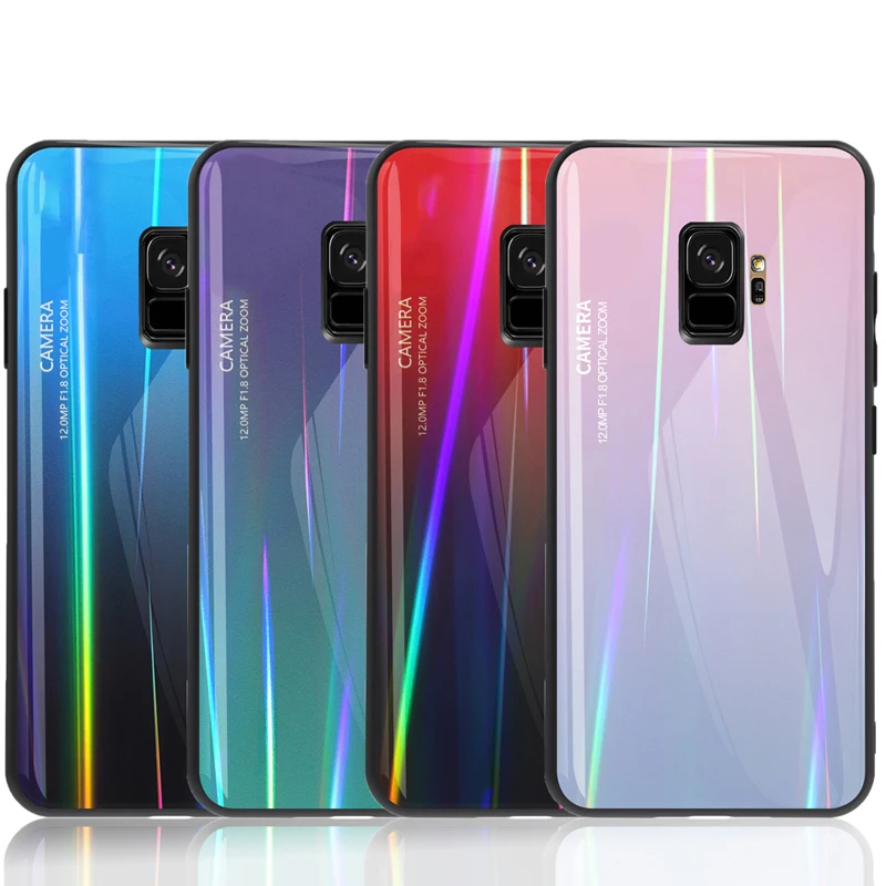 Градиент Аврора пламени закаленное Стекло для samsung galaxy S9 S10 плюс лазер Красочная