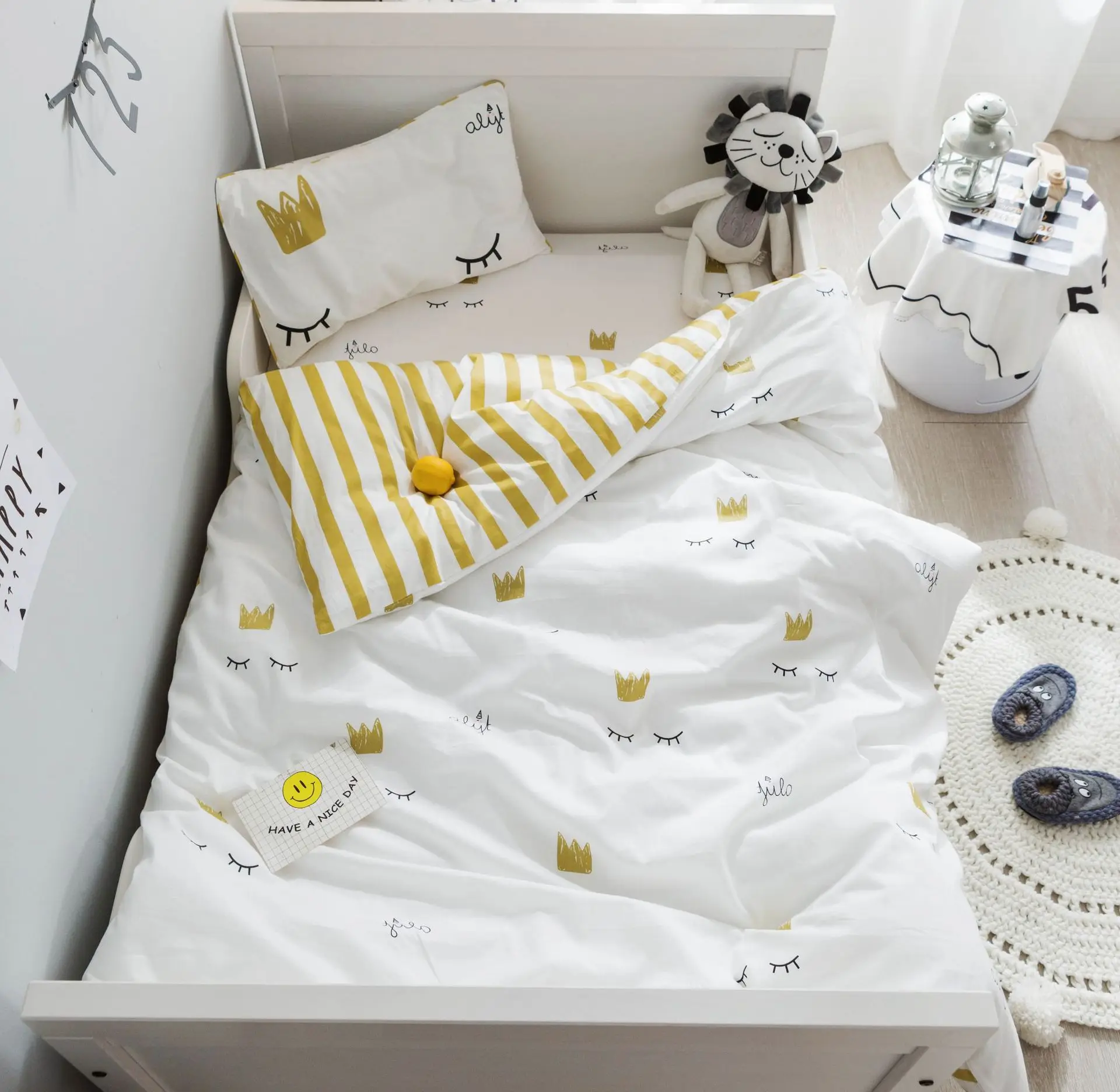 

3 pcs set pure cotton baby Bedding set ,bed sheet quilt cover pillowcase , Ballet eyelashes pattern boy and girl cute beding