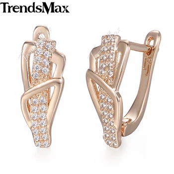 

Women's Earrings Paved Clear Cubic Zircon 585 Rose Gold Earrings Woman Valentines Gifts for Women Party Wedding Jewelry KGE156