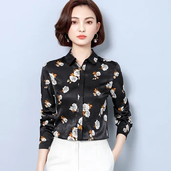 

New Women's floral printed shirts blouses 2020 spring fashion slim lapel collar casual tops office lady elegant shirts