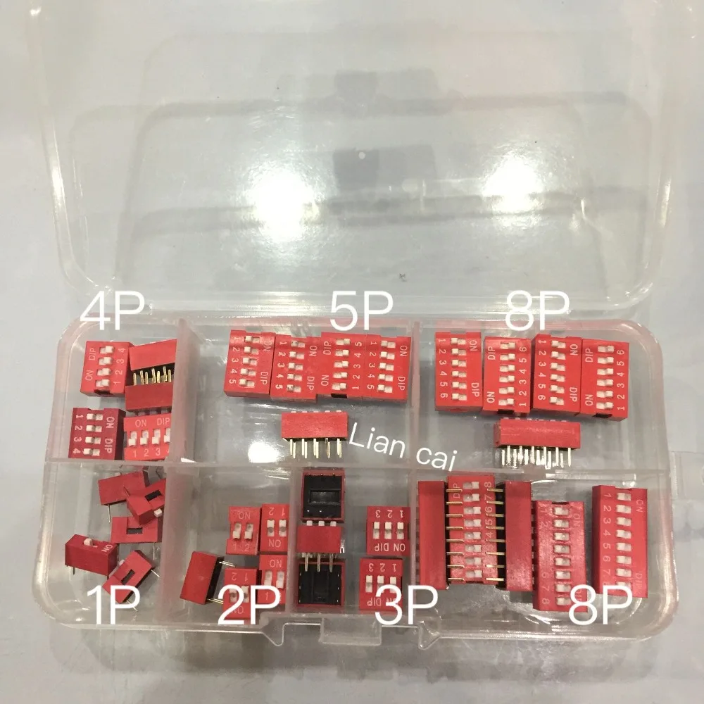 35 шт./лот Dip Switch Kit в коробке 1 2 3 4 5 6 8 способ 54 мм тумблер красный оснастки
