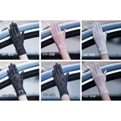 Женские кружевные прозрачные перчатки с сенсорным экраном, перчатки, черные перчатки, защита от солнца УФ