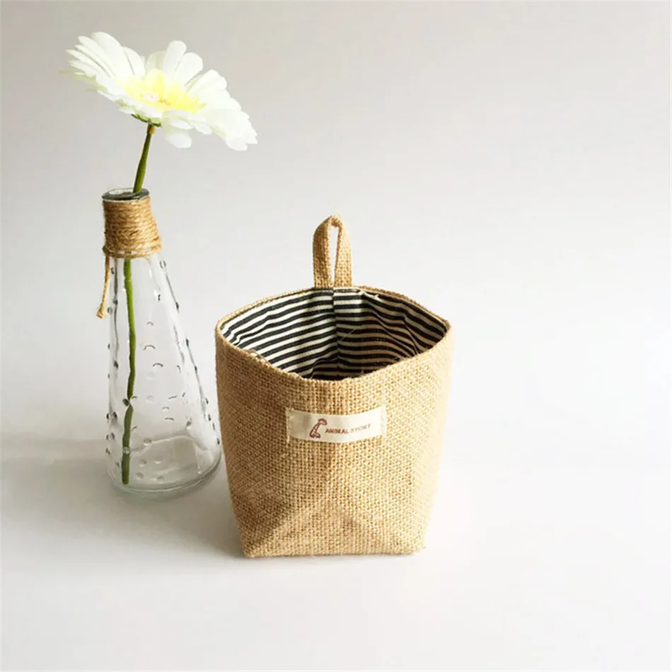 Linen Woven Storage Basket Polka Dot Small Storage Sack Cloth Hanging Non Woven Storage Basket Buckets Bags Kids Toy Box (10)