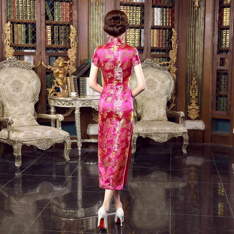 17 цветов, сексуальное китайское традиционное платье, женское атласное Повседневное платье, летнее новое длинное платье Ципао с цветочным принтом, Cheongsam, размер S-3XL
