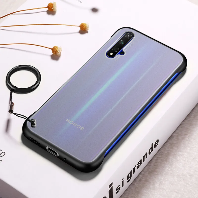 50pcs Metal Finger Ring Frameless Transparent Matte Hard PC Case For Huawei Mate20 Mate 20 10 P20 P30 Pro Honor V20 20 Nova 5
