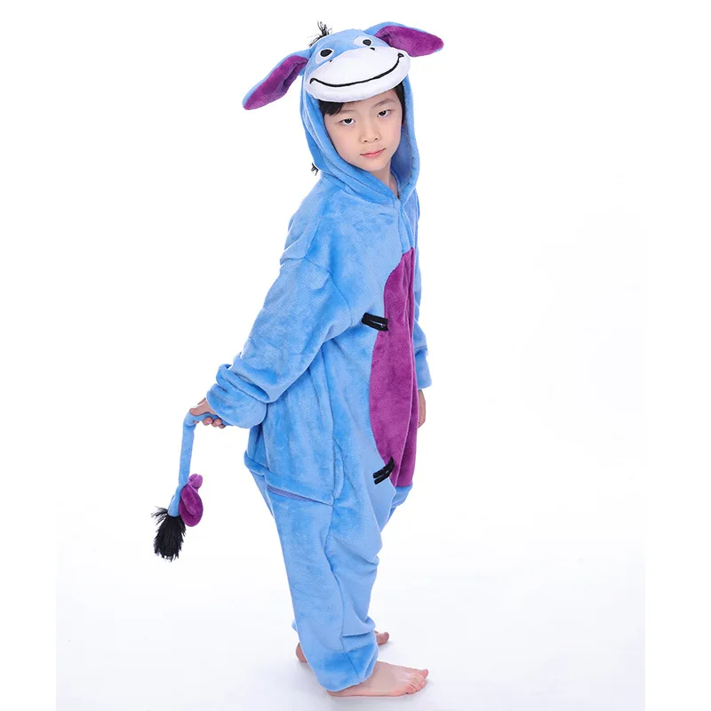 Комплект детских пижам kigurumi с рисунками животных для мальчиков и девочек; пижамы для костюмированной вечеринки с единорогом для детей; комбинезон с капюшоном; зимняя одежда для сна