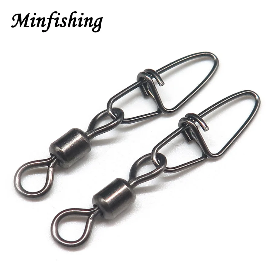 

Minfishing 50pcs Swivel Fishing MS+SK Rolling Swivel with double Coastlock Snap Fishing Hook Connector Fishing Tackle