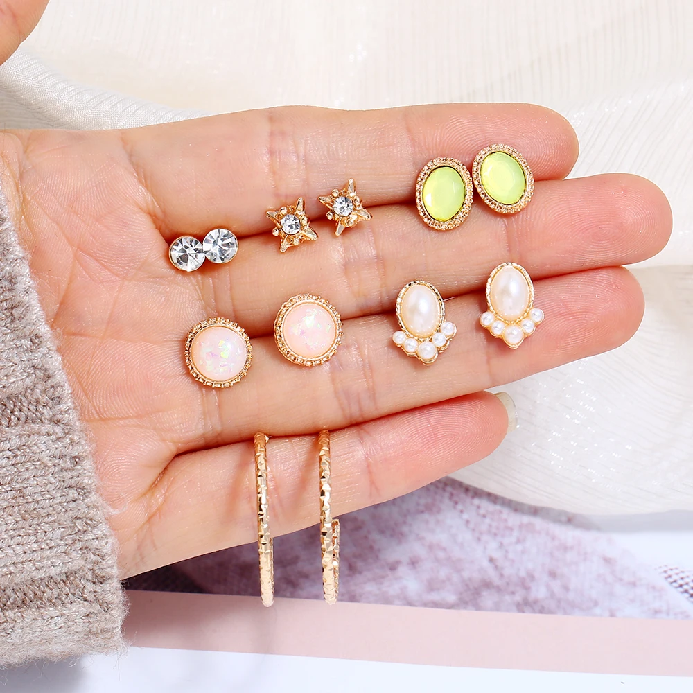 

2019 Brincos Femme 6Pairs/Sets Bohemian Stud Earring Set Gold Color Crystal Droplet Earrings Sets for Women Jewelry Indian