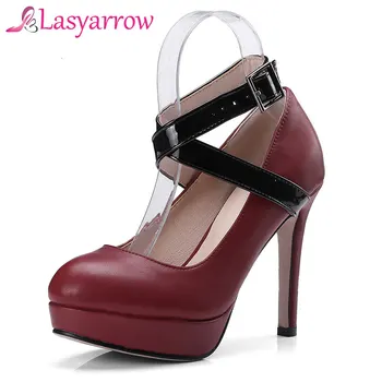 

Lasyarrow Stiletto Pump Shallow Mouth Round Toe Gladiator Shoes Woman Platform High Heel Ankle Strappy Party Wedding Shoes RM365