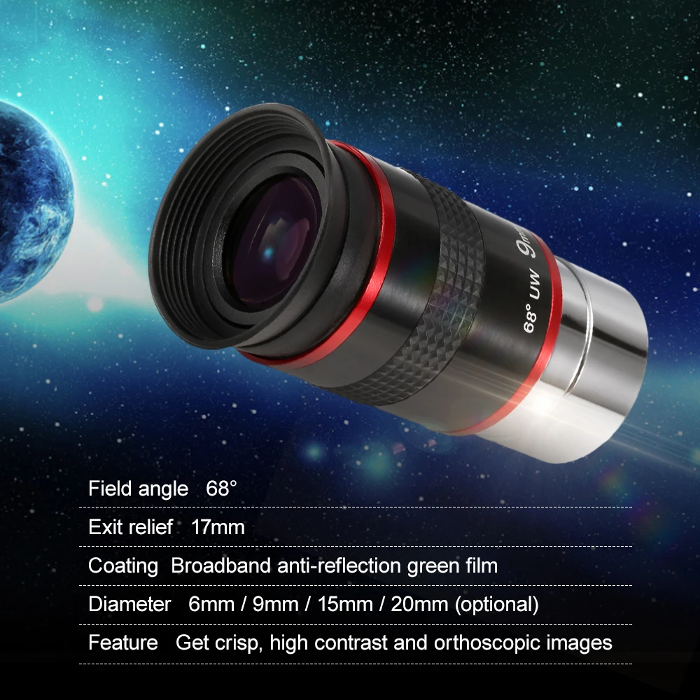 

1.25" 68 Degree Wide Angle Eyepiece Planetary Eye Lens Astronomical Telescope Eyepiece 6MM / 9MM / 15MM / 20MM Telescope