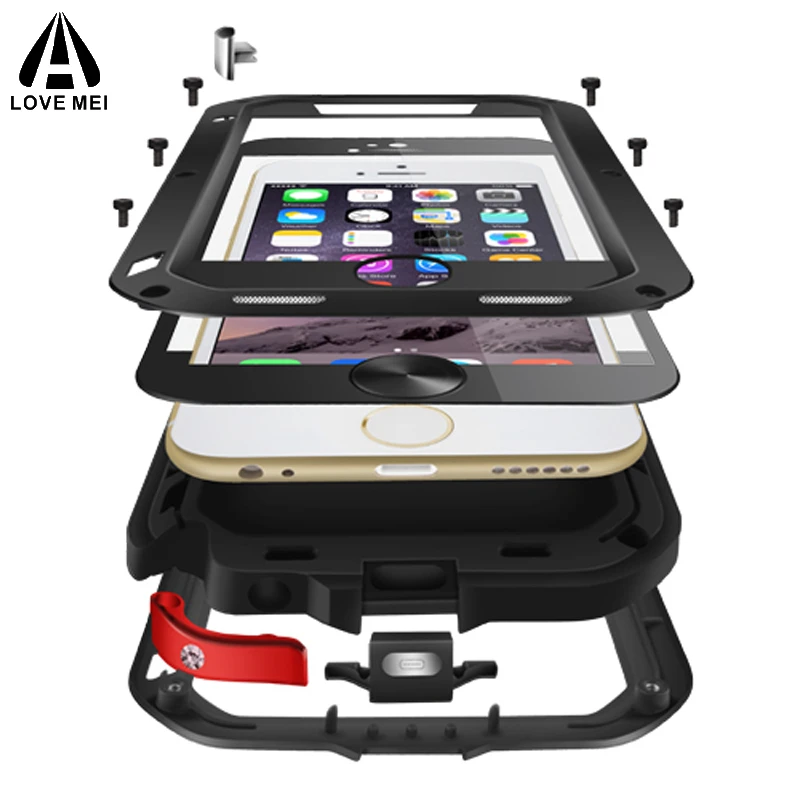 Funda de aluminio a prueba golpes de Love Mei para Apple iPhone 6 6 S 4,7/6 Plus/6 S más 5,5 vidrio endurecido gorila resistente|case dozers|case cover for apple iphonecover case skin AliExpress