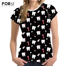 FORUDESIGNS/забавные женские летние короткие футболки с принтом зубов, модные брендовые черные топы футболки в стиле Харадзюку для девочек