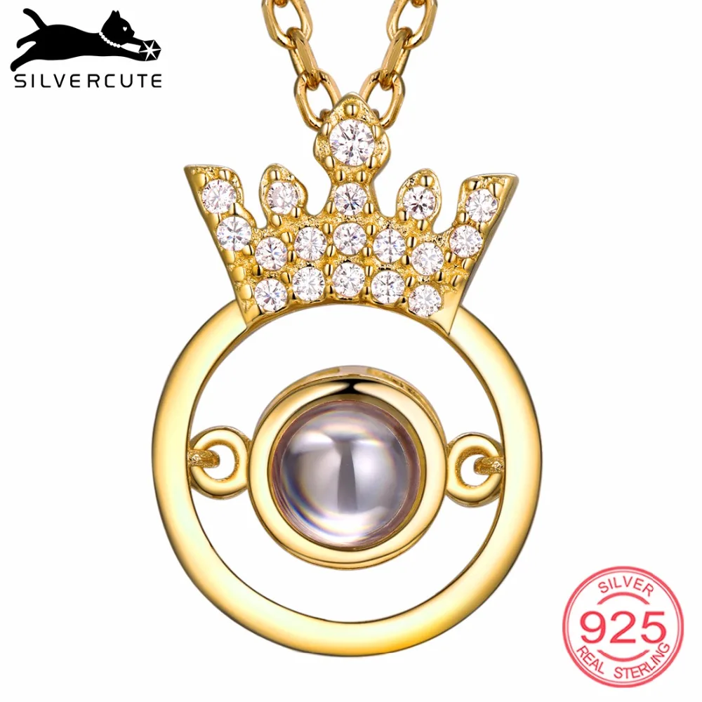 

SILVERCUTE 925 Sterling Silver Crown Necklace For Women Gold Rose Gold Nano Engraving Pendant Custom Name Necklaces SCIP6507B