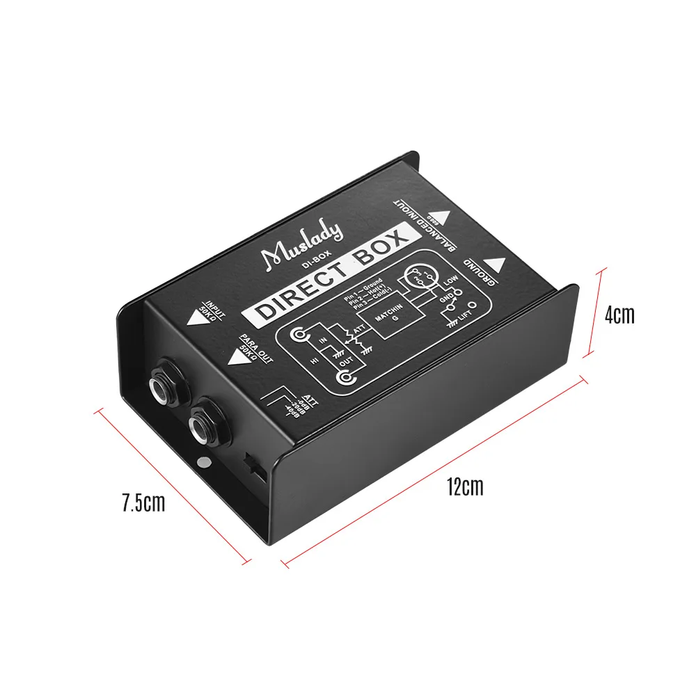 Muslady Профессиональный одноканальный пассивный DI-Box прямой впрыск аудио коробка сбалансированный и дисбаланс преобразователь сигнала