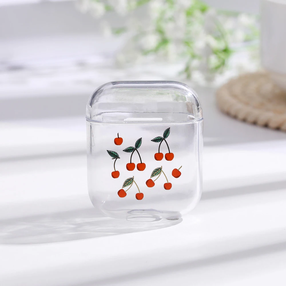 

Cases For Airpods Cute Cherry Painted Transparent Hard PC Cases For AirPods Cases Protective Cover Wireless Earphone Case
