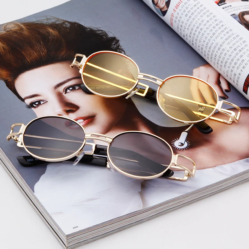 Кто милашка стимпанк солнцезащитные очки ретро круглые металлические Мужские Женские брендовые дизайнерские винтажные маленькие овальные солнечные очки 90S очки UV400 OM566