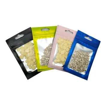 

No Smell Snack Bags Hang Hole Reusable Self Seal Zipper Aluminum Mylar Foil Pouches Clear Plastic Window Jewelry Making Packing