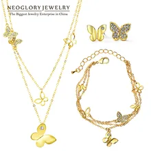 Neoglory Стразы светильник желтого золота цвет свадебные наборы украшений с бабочкой для женщин Свадебные подарки на день рождения Новинка JS6 G1