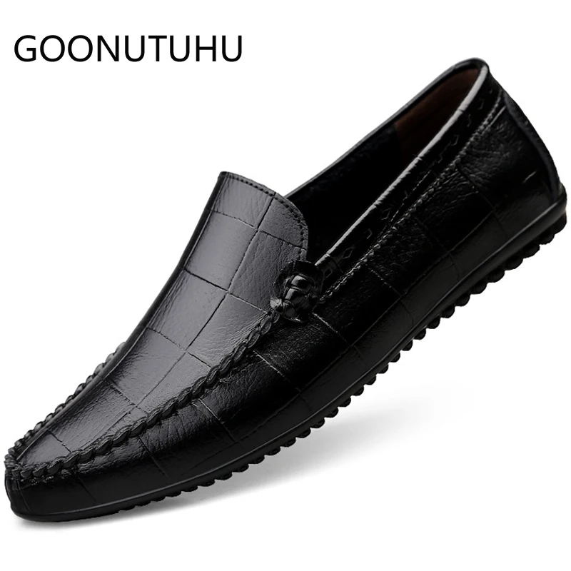 

2019 style men's casual shoes leather blue brown black loafers male slip on shoe man comfortable driving shoes for men hot sale