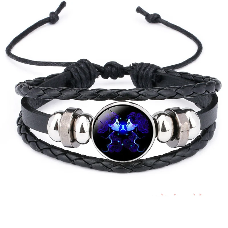NIUYITID Trendy 12 Constellations Bracelets Men Jewelry Black Leather Braclet For Women Pulseras Man Bracelets Accessories (11)