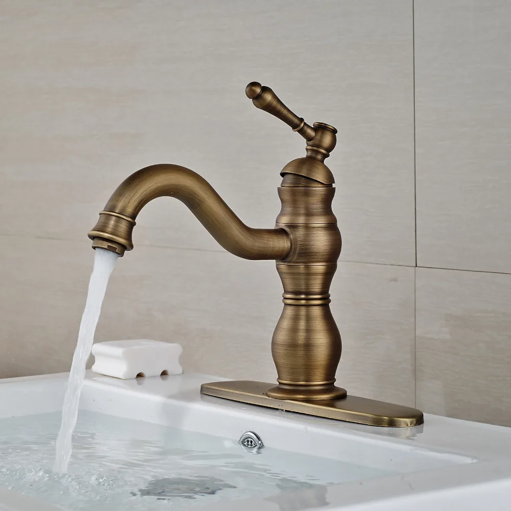 Buy Antique Brass Bathroom Mixer Faucet Deck Mounted