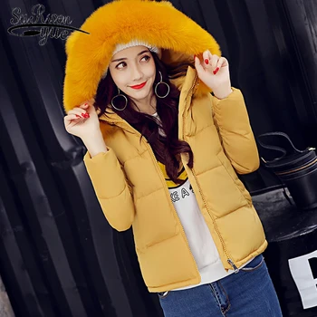 

Winter fashion 2018 solid women jacket Big fur collar women cotton female coat Thicken Parka women's Warm Hooded clothes 1235 40
